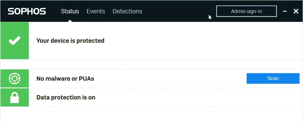 Tela oficial do Sophos Endpoint mostrando o estado da proteção e a opção de verificar o computador